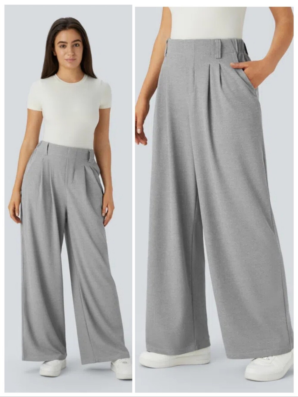 Halara Mid Rise Wide Leg Waffle Casual Pants with Pocket Large Petite Gray